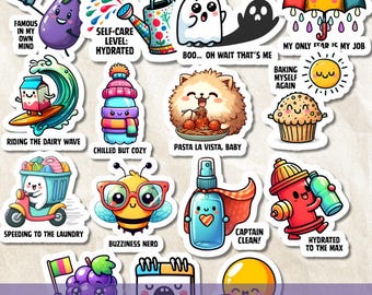 Silly Stickers SVG PNG Bundle, Printable Funny Cliparts Pack, Digital Sarcastic Quotes for Planners