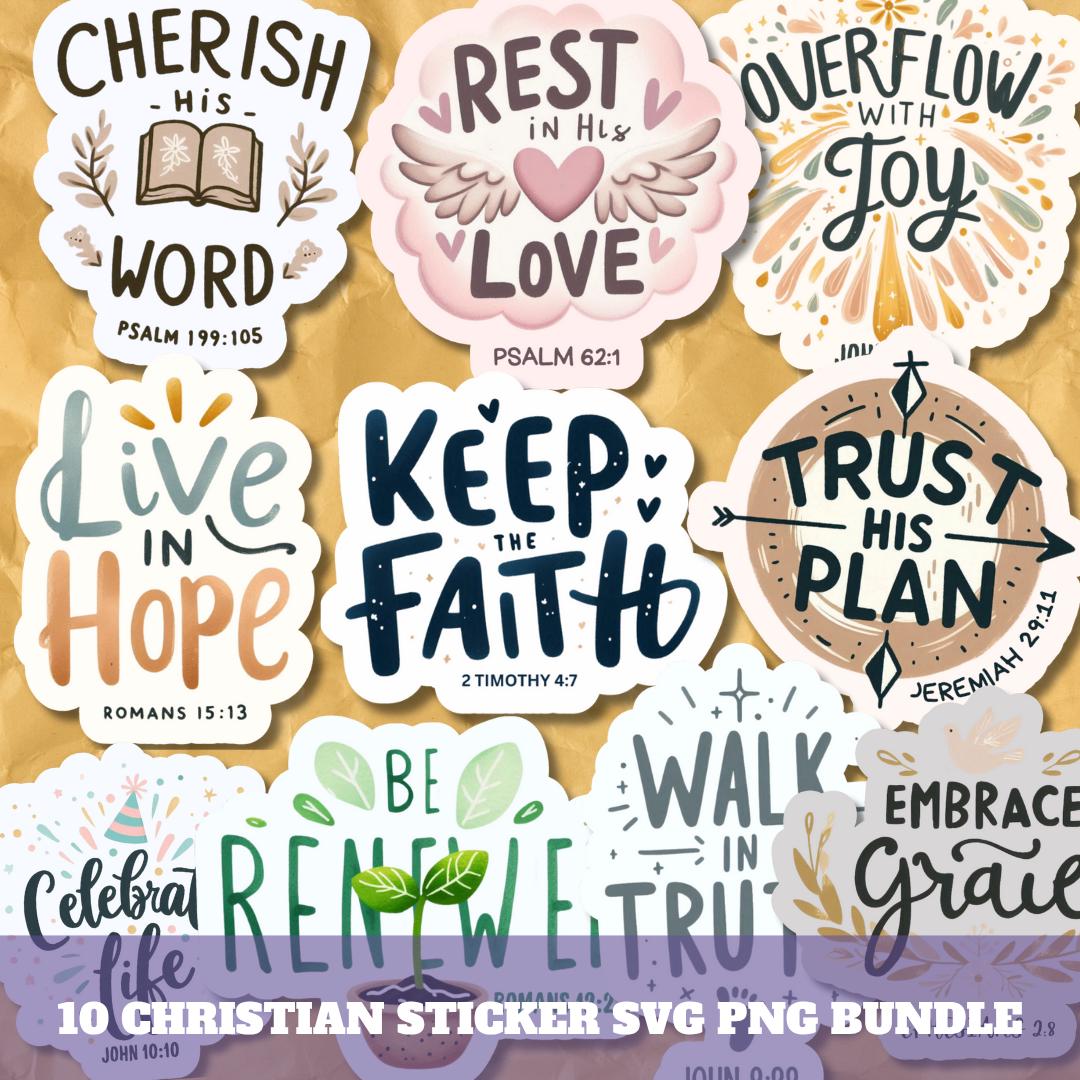 Bible Verse Sticker SVG PNG Bundle, Printable Scripture Decals for ...