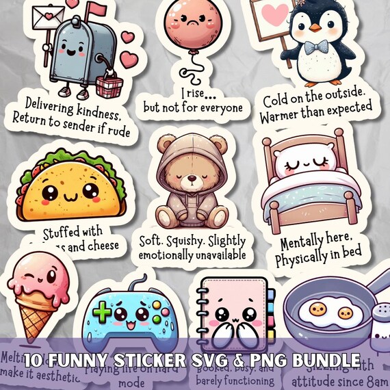 Funny Meme Stickers PNG, Relatable Humor Clipart, Quirky Character Designs, Cute Digital Sticker Bundle for Planner & Journal