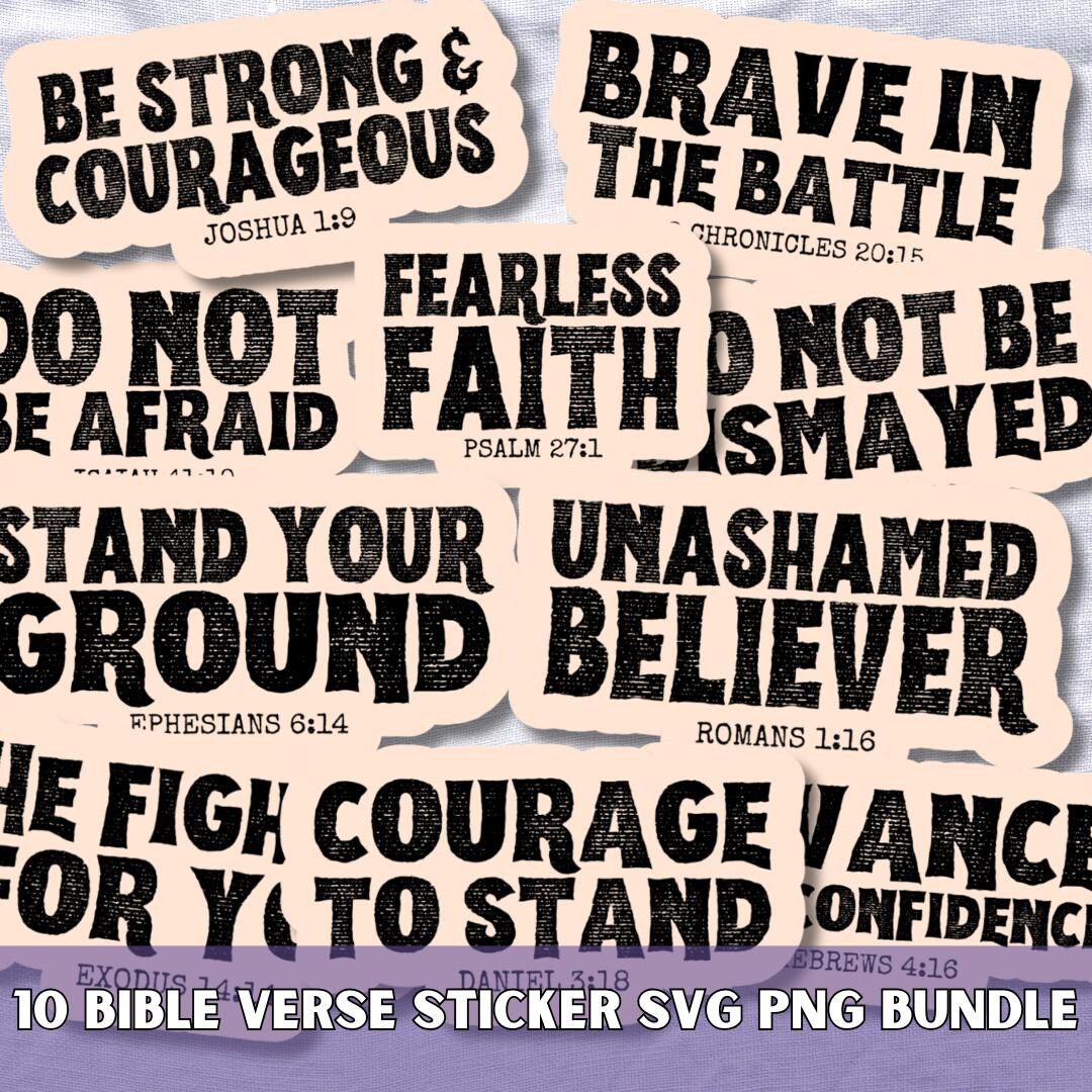 Christian Sticker Pack SVG PNG Bundle, Courage & Boldness Bible Verse ...