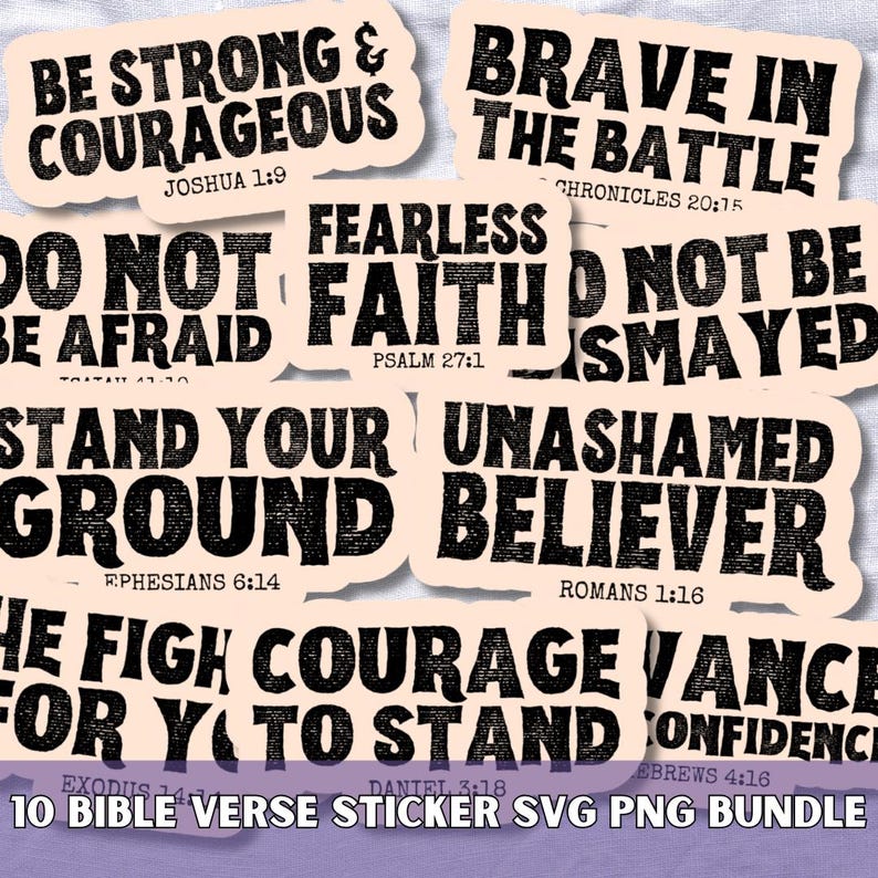 Christian Sticker Pack SVG PNG Bundle, Courage & Boldness Bible Verse ...