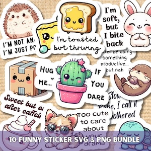 Funny Sticker SVG PNG Bundle, Sarcastic Joke Quotes, Printable Adult Humor Stickers for Water Bottle & Laptop Decal, Digital Planner Clipart