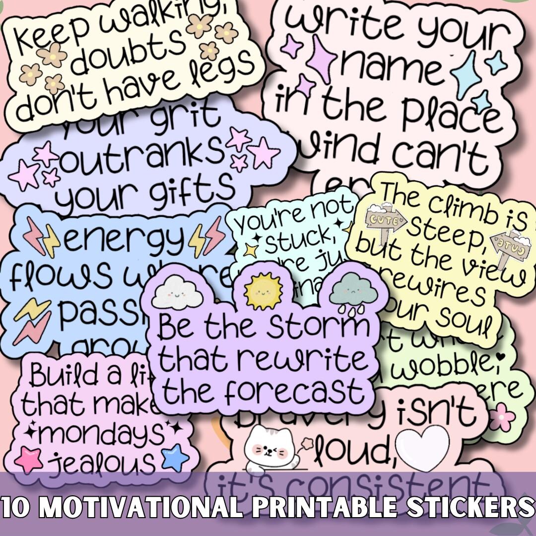 Inspirational Sticker SVG PNG Bundle, Motivational Sticker, Printable ...