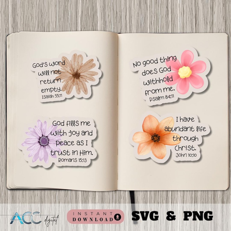 Floral Bible Verse Sticker SVG PNG Bundle, Faith Quotes, Christian ...