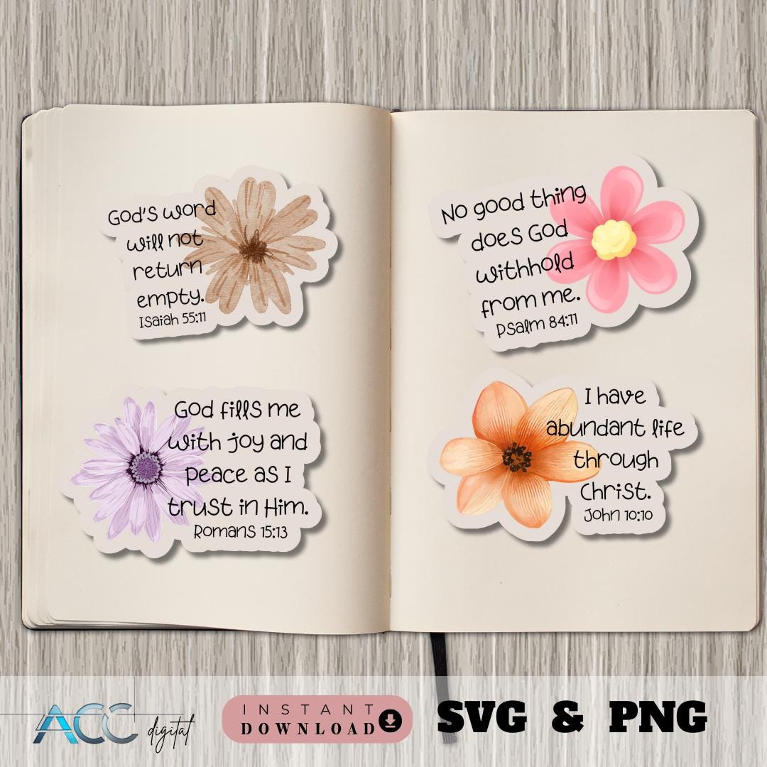 Floral Bible Verse Sticker SVG PNG Bundle, Faith Quotes, Christian ...