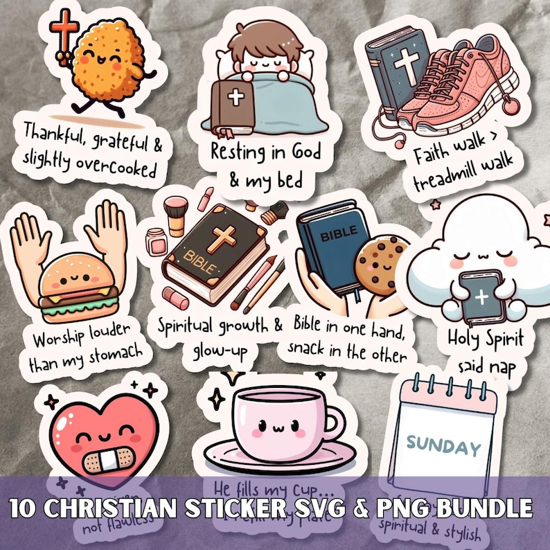 Christian Funny Sticker Pack SVG PNG Bundle, Cute Printable Stickers ...