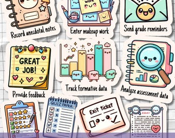 Lärarklistermärkespaket SVG PNG-paket, utskrivbara planerarklistermärken, söt klassrumsclipart för digital planerare och Goodnotes, presenter till lärare