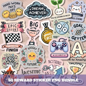 Reward Stickers PNG Bundle, Teacher Sticker Pack, Classroom Label, Cute Motivational Achievement Rewards, School Digital & Printable clipart