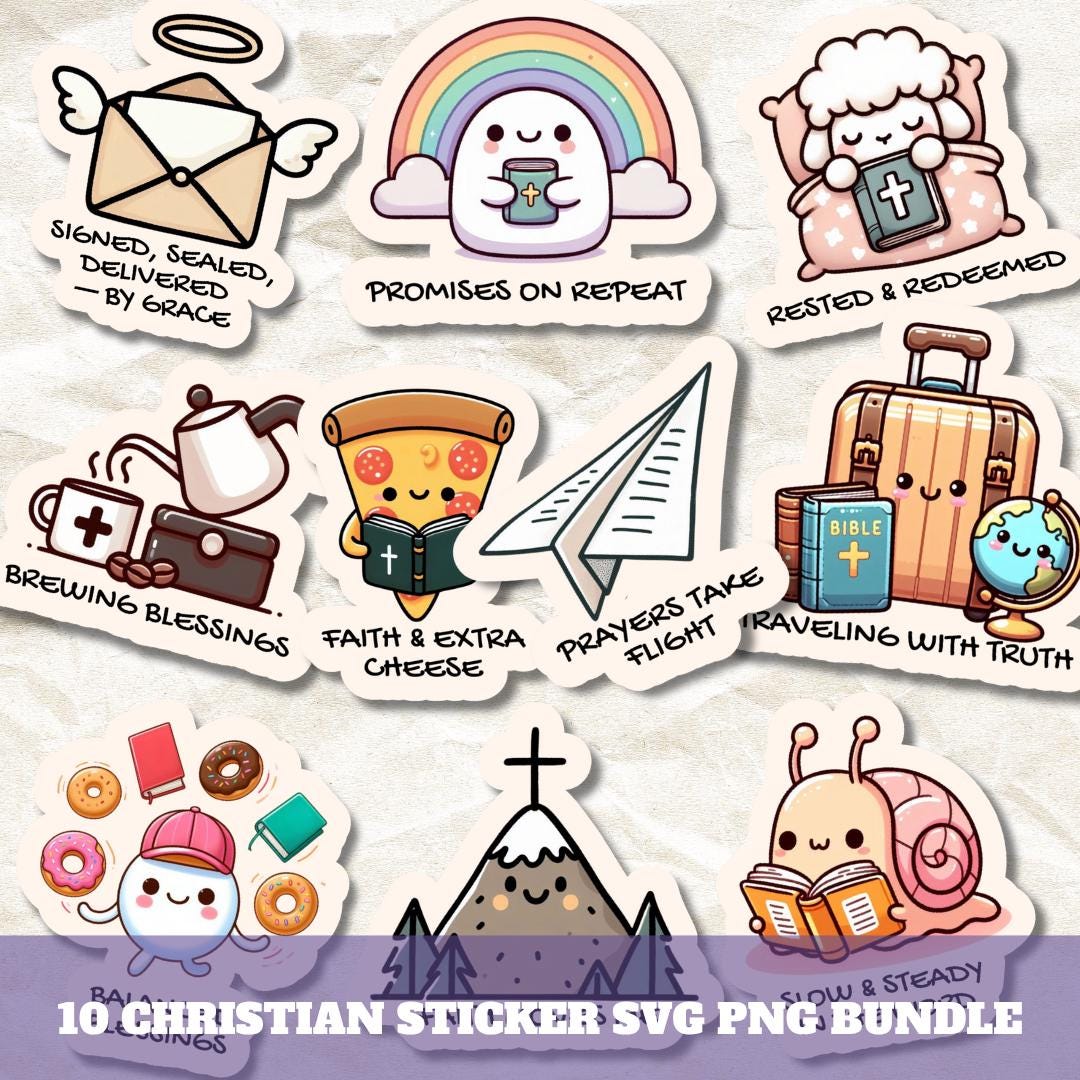 Christian Sticker SVG PNG Bundle, Bible Stickers Pack, Printable and ...