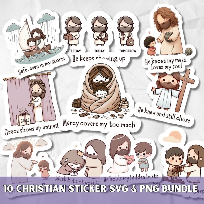 Jesus Stickers SVG PNG Bundle, Christian Printable Sticker Pack, Faith ...