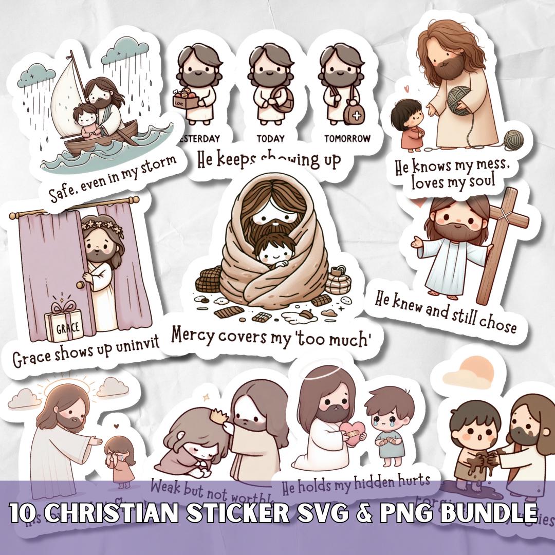Jesus Sticker Format Jesus Stickers SVG PNG Bundle, Christian Printable Sticker Pack, Faith ...