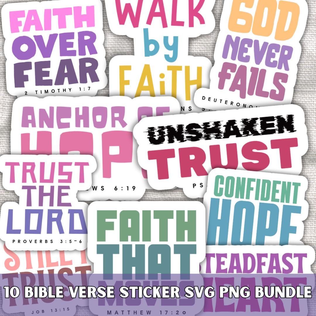 Faith & Trust Bible Verse Sticker Pack SVG PNG Bundle, Christian Quotes ...