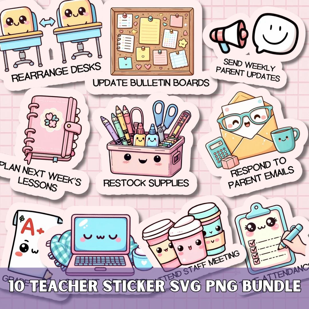 Teacher Daily Tasks Stickers SVG PNG Bundle, Goodnotes Printable ...