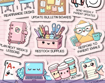 Zestaw naklejek z zadaniami dnia dla nauczycieli w formacie SVG PNG, naklejka do druku Goodnotes, szkolne grafiki clipart, prezent dla nauczycieli, naklejka na laptopa, cyfrowy planer