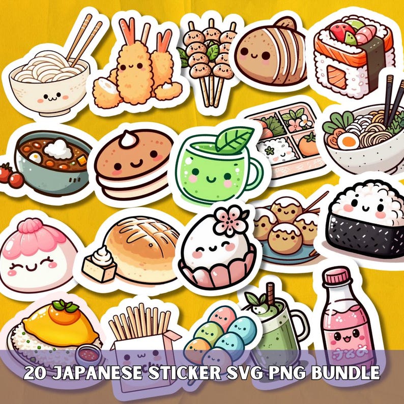 Japanese Stickers SVG PNG Bundle, Kawaii Japan Digital Planner Sticker ...