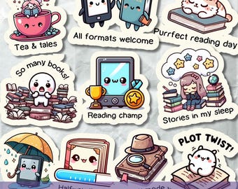 Kindle Stickers SVG PNG Bundle, Cute Booktok Digital Clipart, Bookish Printable Sticker, Kawaii Design for insert, Reading Book Lover gifts,