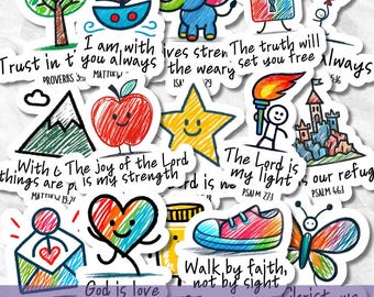 Inspirational Bible Verse Sticker Pack SVG PNG Bundle, Motivational Scripture Quotes, Printable and Digital Stickers for Notebook & Journal