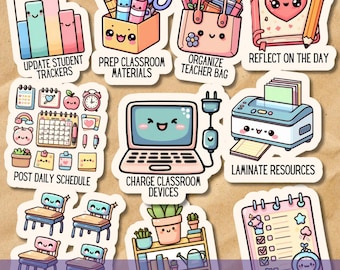 Lärarplanerare klistermärkespaket SVG PNG-paket, dagliga uppgifter funktionella klistermärken för digitala planerare, kalender och journal, utskrivbar clipart