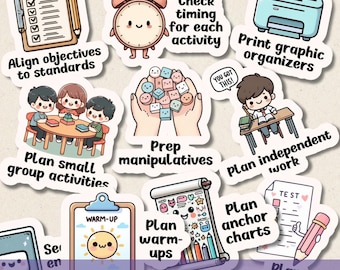 Lärarklistermärken Pack SVG PNG Bundle, Digital och utskrivbar Planner/Journalklistermärke, Kawaii Klassrumsetiketter, Skolfunktionell klistermärke,