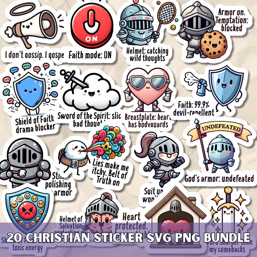 Sticker God Core Armor of God Sticker Pack SVG PNG Bundle, Funny Kawaii Faith Printable ...