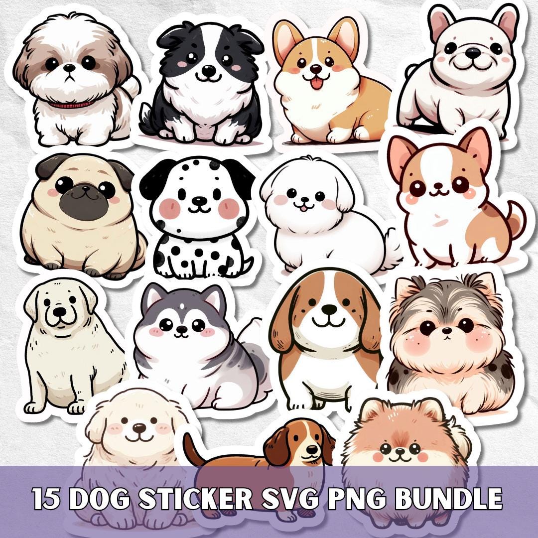 Cute Chubby Dog Sticker SVG PNG Bundle, Dog Lover Gifts, Printable ...