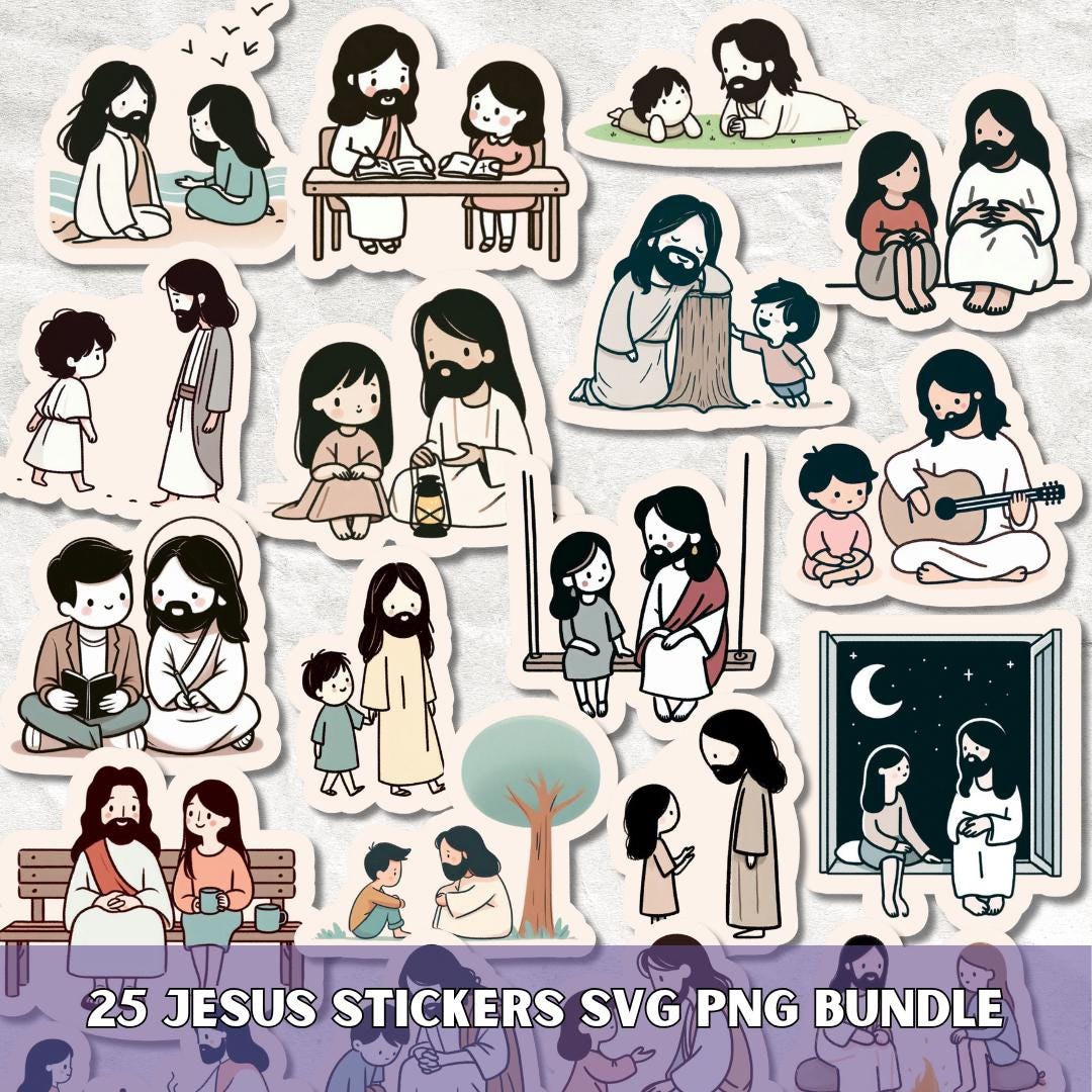 Jesus Sticker Format Jesus Hand Drawn Style Sticker SVG PNG Bundle, Christian Printables for ...