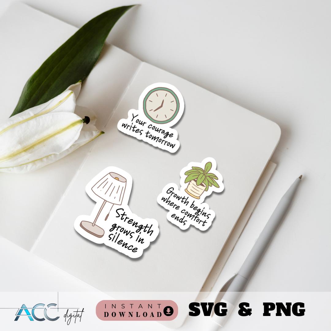 Mental Health Sticker Pack SVG PNG Bundle, Motivational Quotes, Kawaii ...