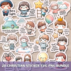 Faith Sticker Pack SVG PNG Bundle, Christian Religious Quotes, Cute Inspirational Bible Stickers, Printable Decal, Digital Journal Clipart