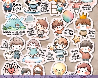 Faith Sticker Pack SVG PNG Bundle, Christian Religious Quotes, Cute Inspirational Bible Stickers, Printable Decal, Digital Journal Clipart