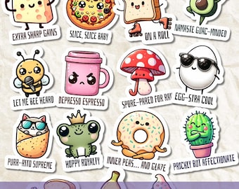 Sarcastic Funny Sticker Pack SVG PNG Bundle, Kawaii Adult Humor Digital Clipart, Printable Decals