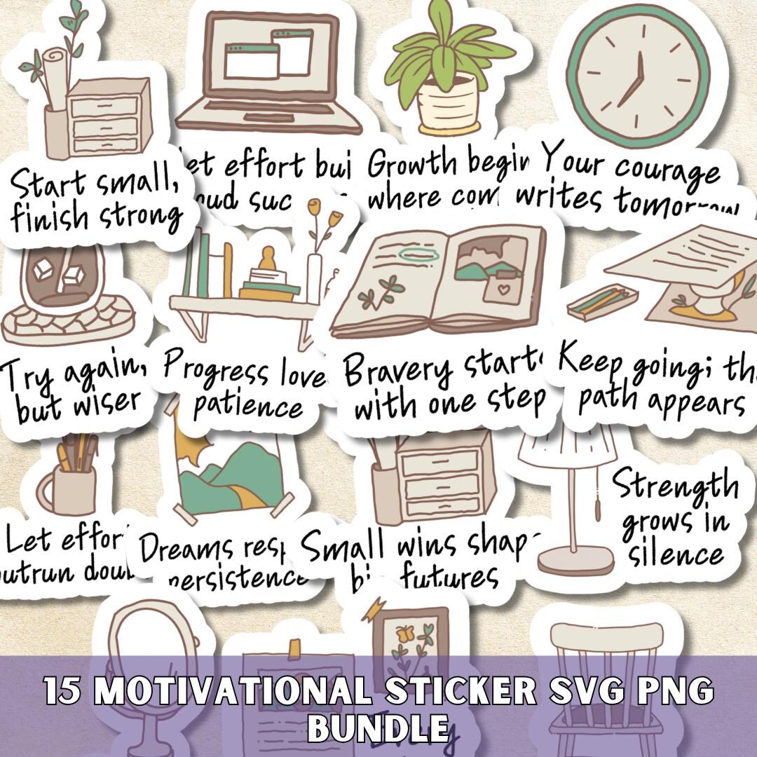 Mental Health Sticker Pack SVG PNG Bundle, Motivational Quotes, Kawaii ...