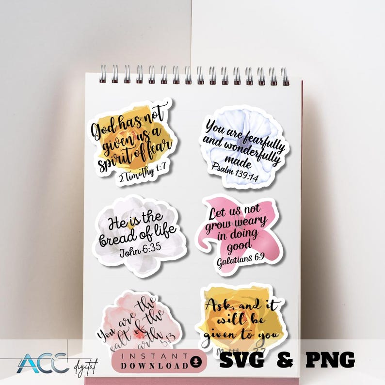 Flower Bible Verse Stickers SVG PNG Bundle, Scripture Quotes, Printable ...