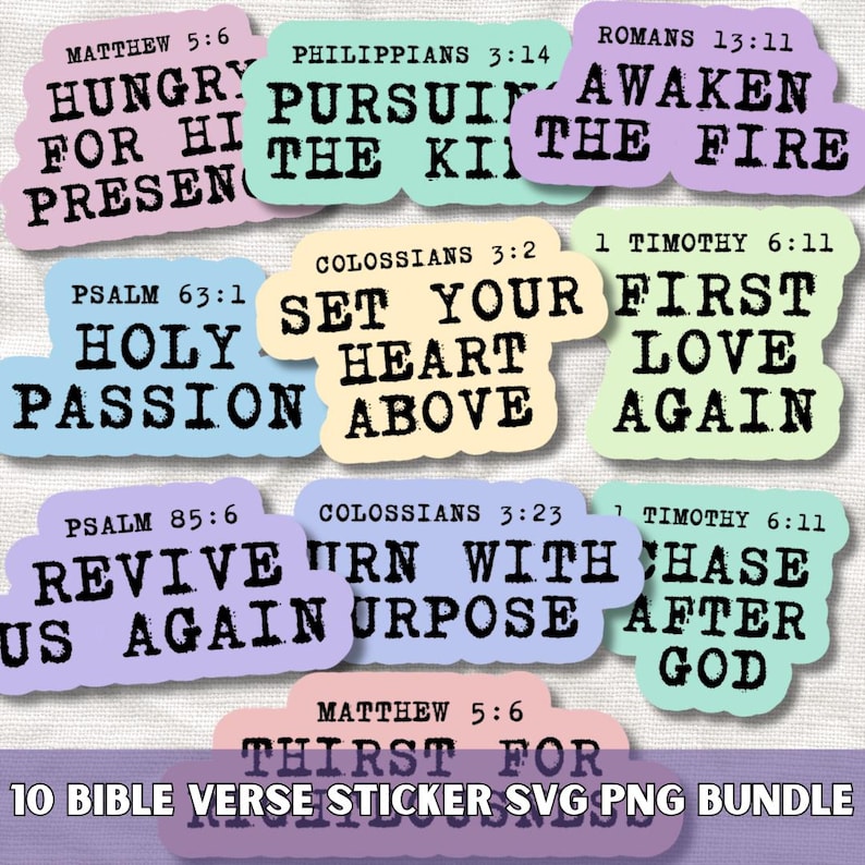 Bible Verse Sticker Pack SVG PNG Bundle, Fire, Hunger & Pursuit ...