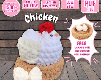 Patrón de pollo a crochet, Patrón de animal de granja a crochet, Patrón de pollo de peluche campestre, Peluche de pollo, Patrón de costura baja para principiantes