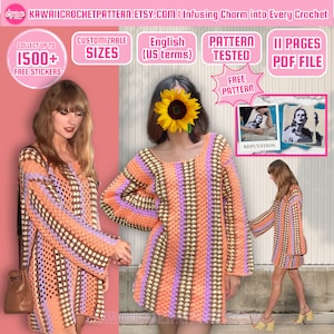 Taylor Häkelanleitung, Taylor Häkelanleitung, klassisches Oma Häkelanleitung, Oma Streifen Kleid, anpassbare Größen