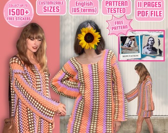 Taylor Dress Crochet Pattern, Taylor Crochet Dress Pattern, Classic Granny Crochet Dress Pattern, Granny Stripe Dress, Customizable Sizes