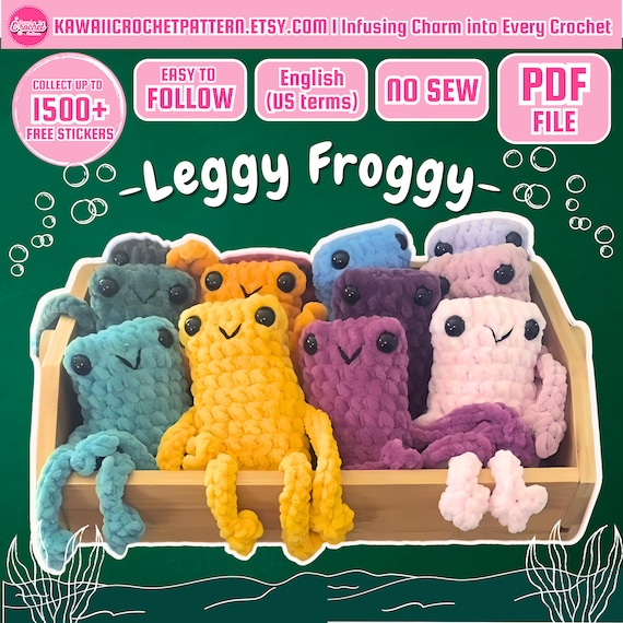 No Sew Leggy Froggy Crochet Pattern, No-Sew Frog Pattern, Amigurumi Pattern Frog, Spring Frog Pattern Crochet, Frog Plushie, Long legs frog