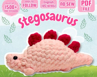 Patrón de estegosaurio sin costura, patrón de dinosaurio a crochet, patrón de dinosaurio amigurumi a crochet sin rocío, patrón de dinosaurio de peluche, dinosaurio a crochet
