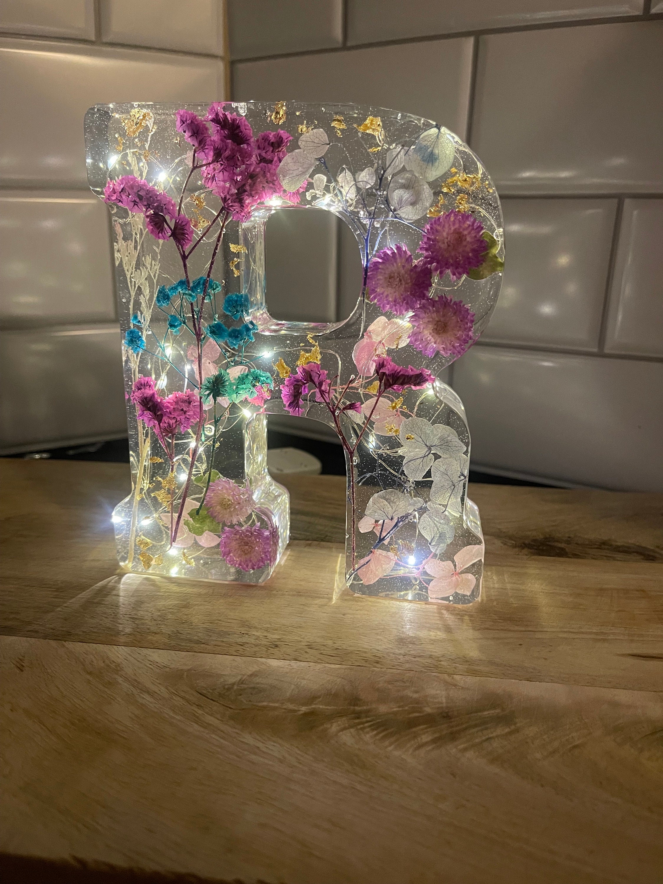 Custom 7 Inch Resin Letter with Dried Flowers | Personalized Initial | Shelf Decor |Housewarming | Birthday | Gift for Her | Bride