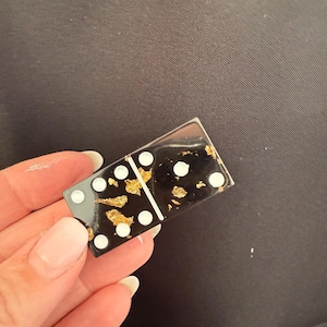 Juego de dominó de resina personalizado: bicolor con copos dorados, hecho a mano