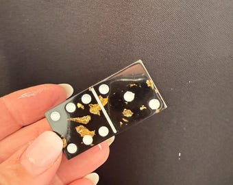 Custom Resin Domino Set: Two-Tone with Gold Flakes, Handmade Game