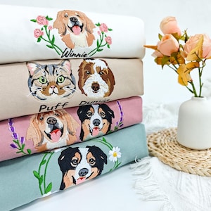 Custom Dog Embroidered Sweatshirt,Custom Pet Embroidered Sweatshirt,Personalized with Your Pet's Photo,Personalized Gift For Her