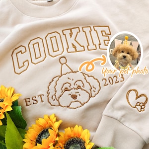 Classic College Custom Embroidered Pet Sweatshirts with Pet Photo,Custom Embroidered Pet Hoodie,Dog Mom Sweater,Custom Gifts For Dog Owners