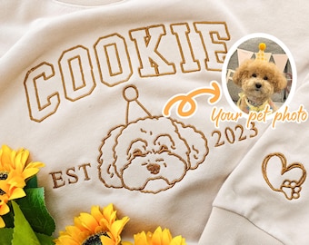 Classic College Custom Embroidered Pet Sweatshirts with Pet Photo,Custom Embroidered Pet Hoodie,Dog Mom Sweater,Custom Gifts For Dog Owners