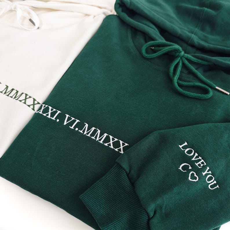 Custom Embroidered Roman Numeral Hoodie,custom Anniversary Date Couple