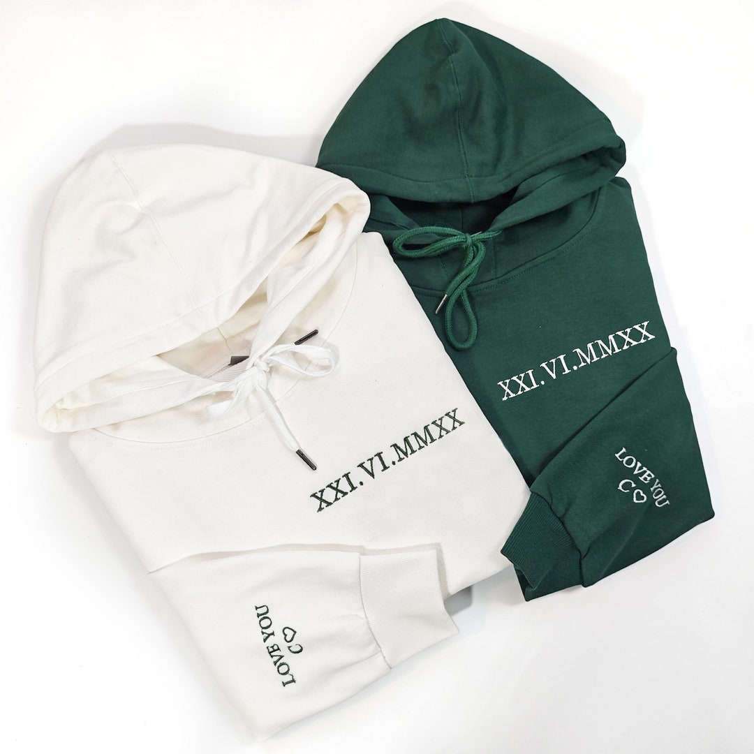 Custom Embroidered Roman Numeral Hoodie,custom Anniversary Date Couple