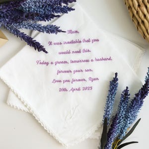Gepersonaliseerde geborduurde zakdoek, elegante kanten bruiloftszakdoek, gepersonaliseerde zakdoek, bruidszakdoek, cadeaus voor moeder