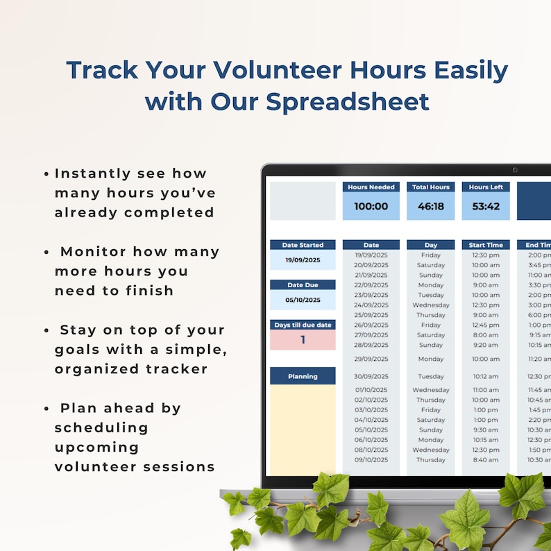 Volunteer Hour Log Spreadsheet | Community Service Log | Student ...