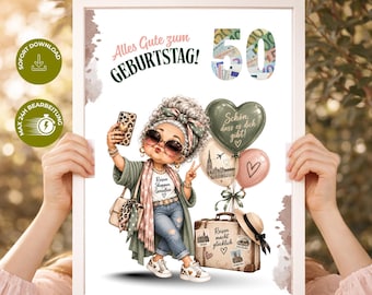 50th Birthday Gift for Her, Creative Money Gift Idea with Travel Voucher, Funny Present for Grandma or Mama