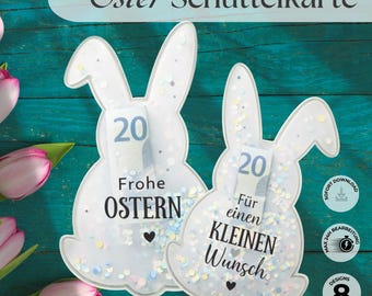 Schüttelkarte zu Ostern Geldgeschenk Oster Gutschein Verpackung im Osterhasen Motiv | Konfettitüte Wunscherfüller